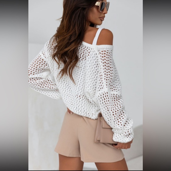 White Knit Dolman Sleeve Sweater Cardigan - Picture 4 of 14